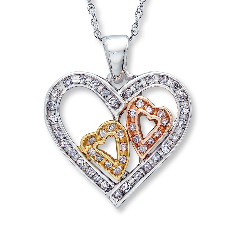 Main Image 1 of Previously Owned Diamond Heart Necklace 1/5 ct tw 10K Tri-Color Gold