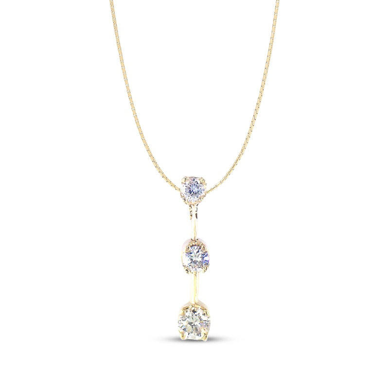 Main Image 1 of Previously Owned Three-Stone Diamond Dangle Necklace 3/4 ct tw Round-cut 14K Yellow Gold 18&quot;