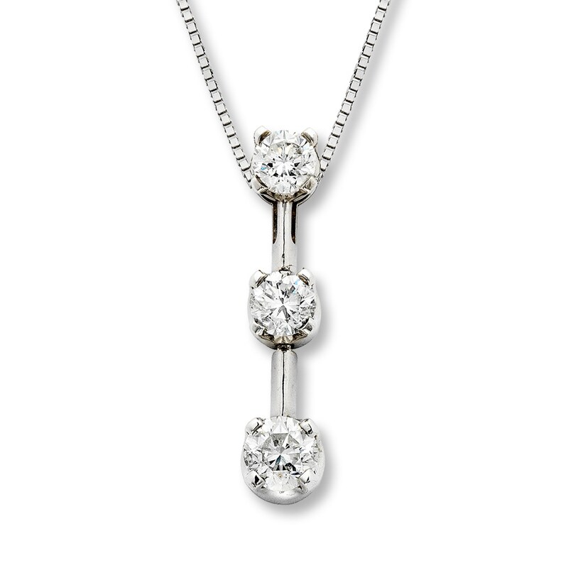 Main Image 1 of Previously Owned 3-Stone Diamond Necklace 1 ct tw Round-Cut 14K White Gold 17"