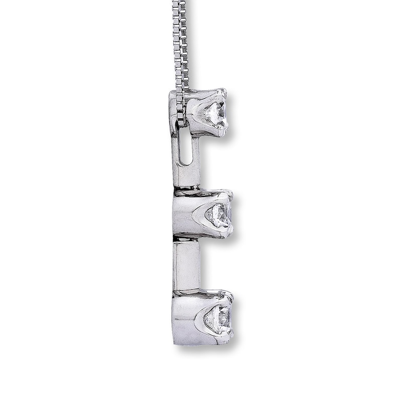 Main Image 2 of Previously Owned 3-Stone Diamond Necklace 1 ct tw Round-Cut 14K White Gold 17"