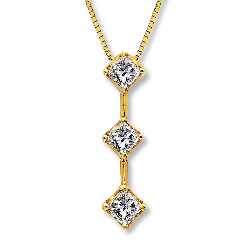Previously Owned 3-Stone Diamond Necklace 1 ct tw Princess-cut 14K Yellow Gold 17"