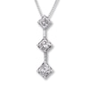 Thumbnail Image 1 of Previously Owned 3-Stone Diamond Necklace 1 ct tw Princess-cut 14K White Gold 17"