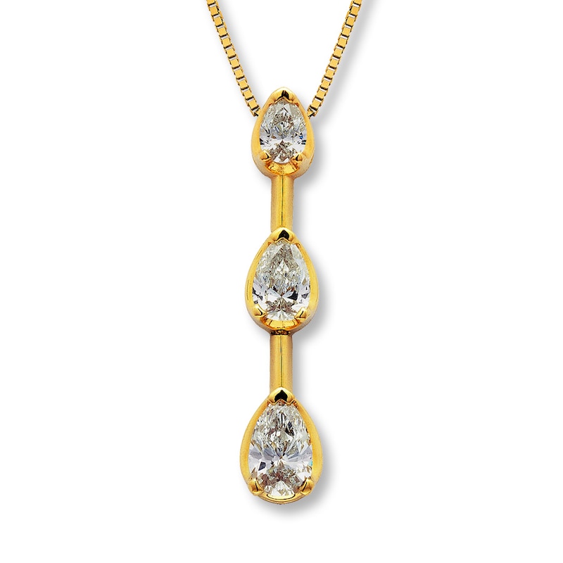 Main Image 1 of Previously Owned 3-Stone Diamond Necklace 1 ct tw Pear-shaped 14K Yellow Gold 17"