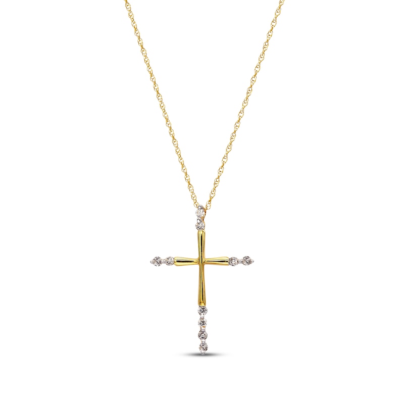 Main Image 1 of Previously Owned Diamond Cross Necklace 1/8 ct tw Round-Cut 14K Yellow Gold 18&quot;