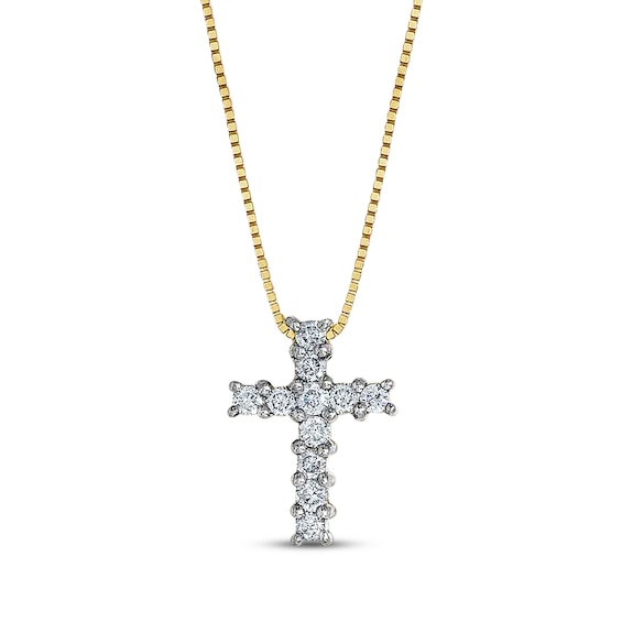 Previously Owned Diamond Cross Necklace 1/2 ct tw Round-cut 14K Yellow Gold