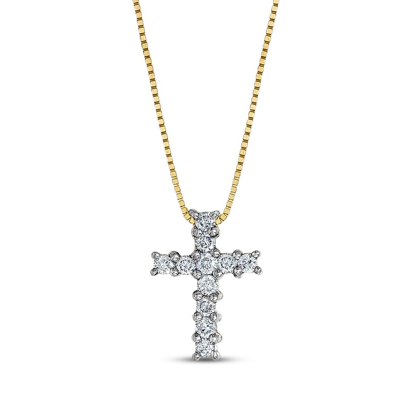Main Image 1 of Previously Owned Diamond Cross Necklace 1/2 ct tw Round-cut 14K Yellow Gold