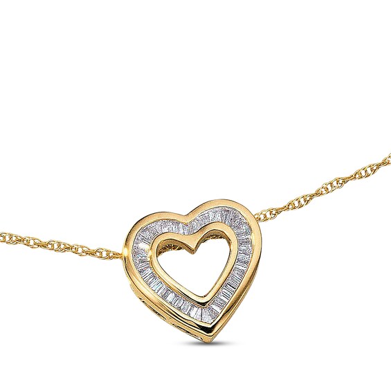 Previously Owned Diamond Heart Necklace 1/3 ct tw Baguette-cut 14K Yellow Gold