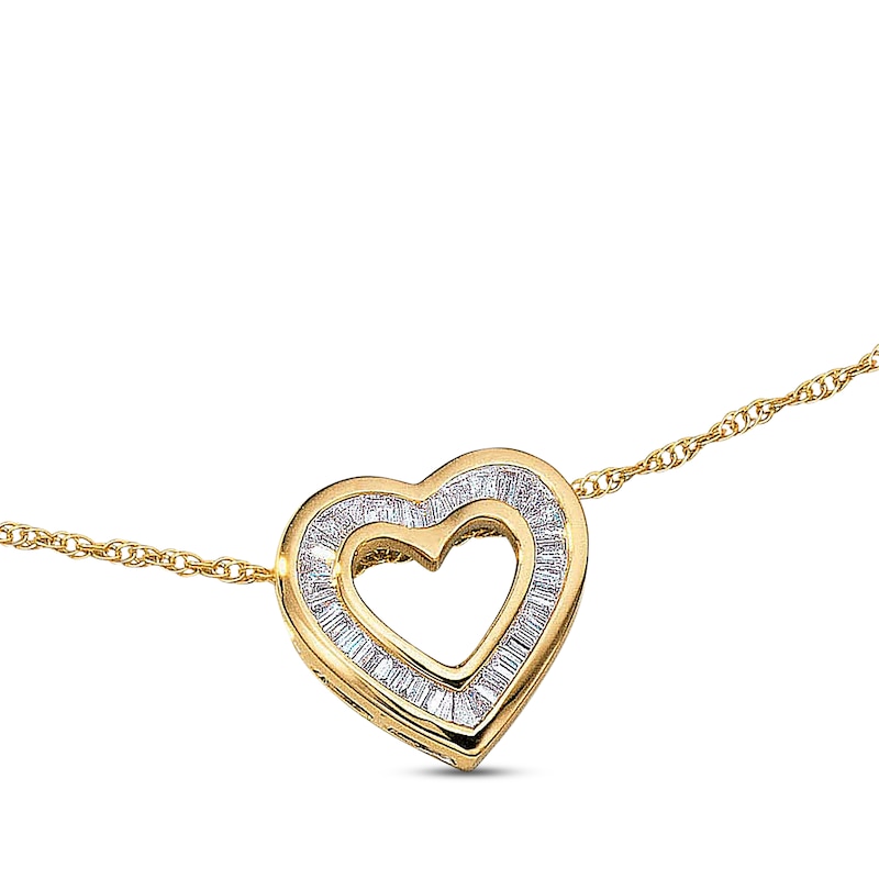 Main Image 1 of Previously Owned Diamond Heart Necklace 1/3 ct tw Baguette-cut 14K Yellow Gold