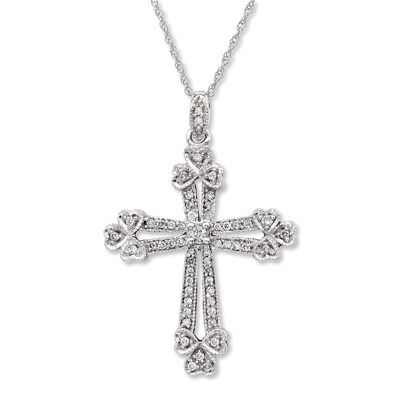 Main Image 1 of Previously Owned Diamond Cross Necklace 1/4 cttw 14K White Gold