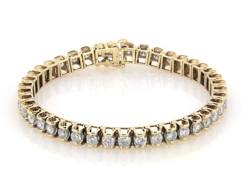 Main Image 1 of Previously Owned Round-Cut Diamond Link Bracelet 7 ct tw 14K Yellow Gold 7.5"