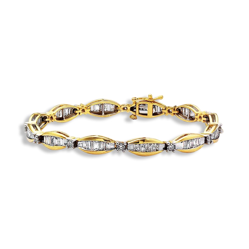 Main Image 1 of Previously Owned Diamond Bracelet 3 ct tw Round & Baguette 14K Yellow Gold 8"