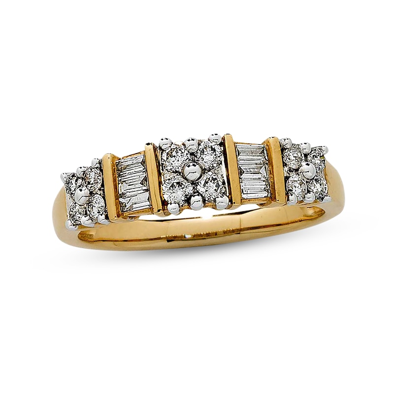 Main Image 1 of Previously Owned Anniversary Ring 1/2 ct tw Round & Baguette-cut Diamonds 14K Yellow Gold