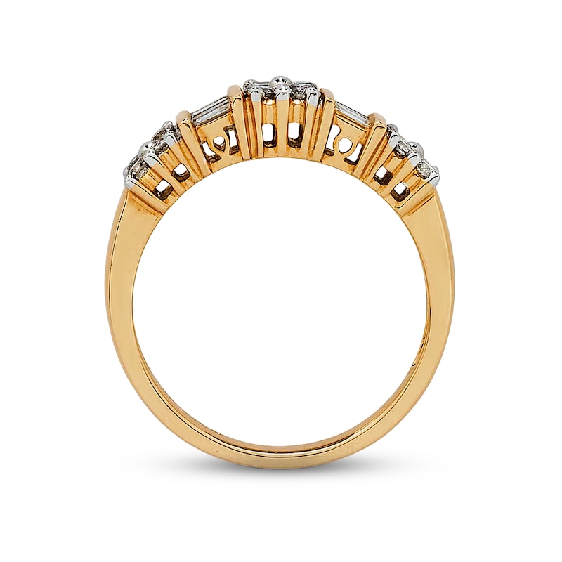 Main Image 2 of Previously Owned Anniversary Ring 1/2 ct tw Round & Baguette-cut Diamonds 14K Yellow Gold