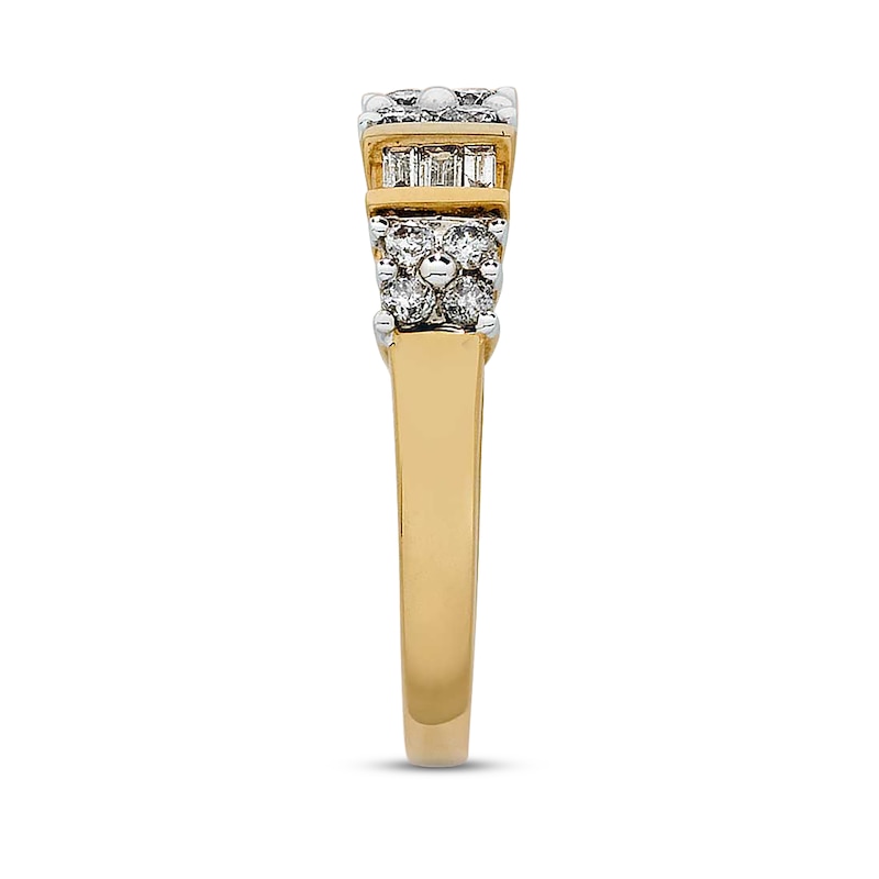 Main Image 3 of Previously Owned Anniversary Ring 1/2 ct tw Round & Baguette-cut Diamonds 14K Yellow Gold