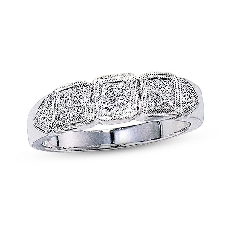 Main Image 1 of Previously Owned Diamond Band 1/2 ct tw Round & Princess-Cut 14K White Gold
