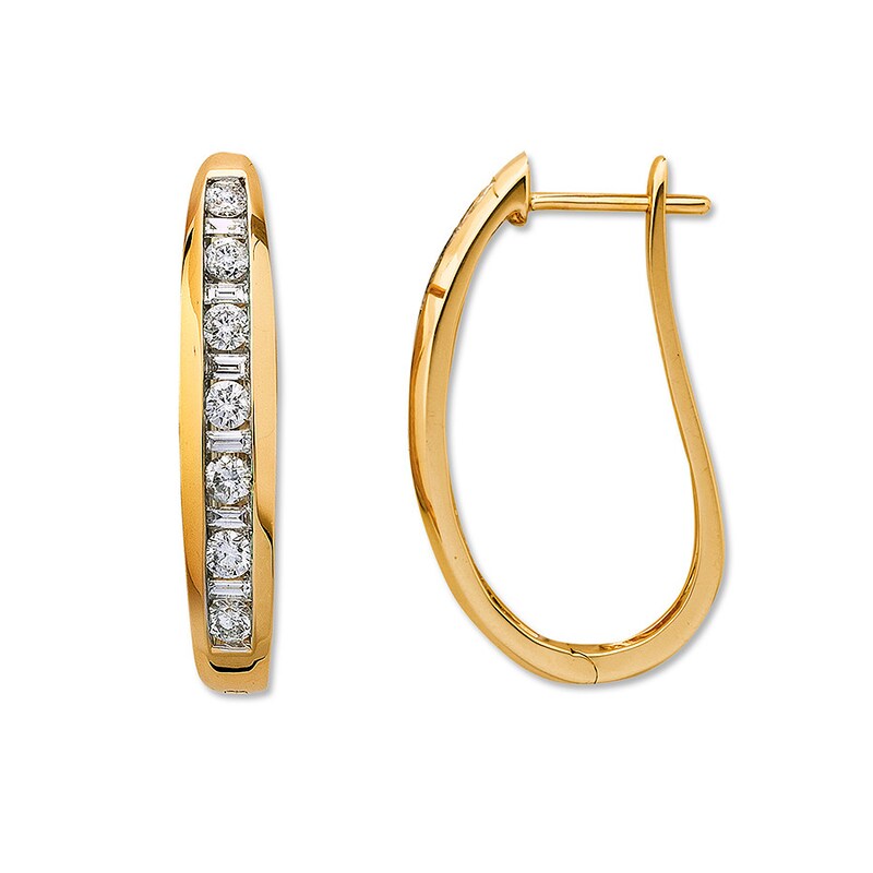 Main Image 1 of Previously Owned Diamond Hoop Earrings 1 ct tw 14K Yellow Gold