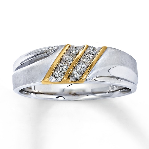 Previously Owned Men's Wedding Band 1/6 ct tw Round-cut Diamonds 10K Two-Tone Gold - Size 10