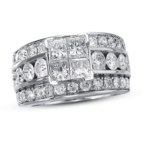Previously Owned Diamond Engagement Ring 3-1/2 ct tw Princess & Round 14K White Gold