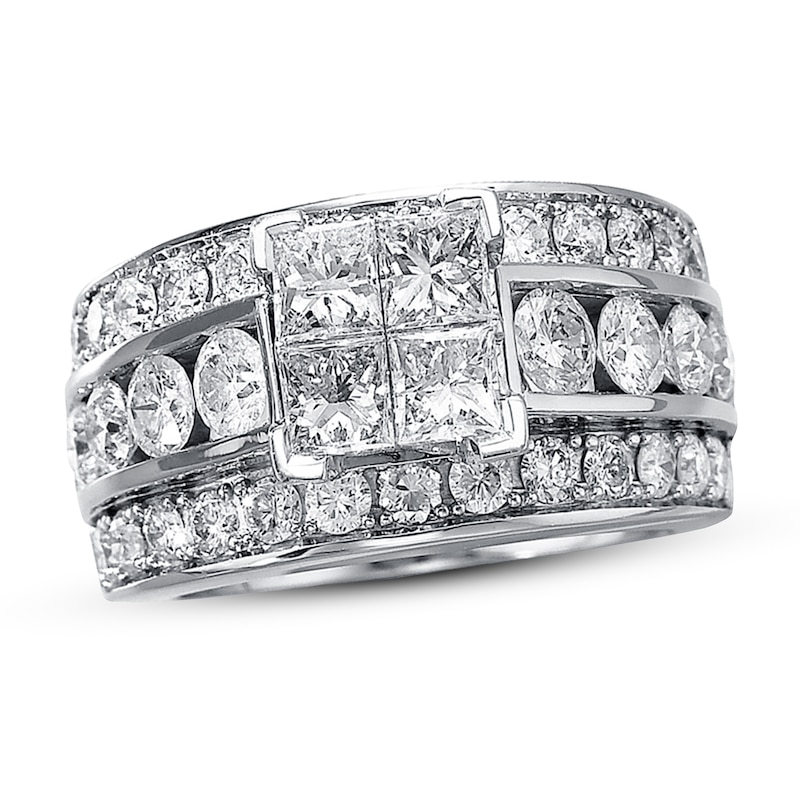 Main Image 1 of Previously Owned Diamond Engagement Ring 3-1/2 ct tw Princess & Round 14K White Gold