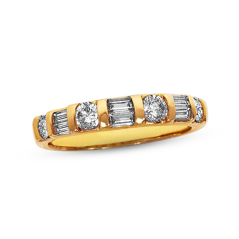 Main Image 1 of Previously Owned Diamond Anniversary Band 3/4 ct tw Round & Baguette-Cut 14K Yellow Gold