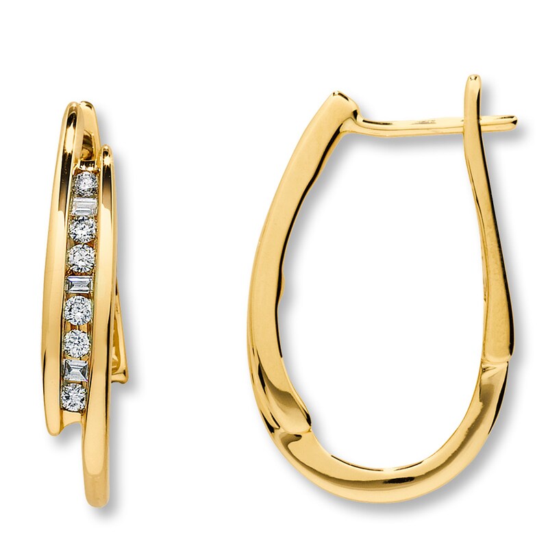 Main Image 1 of Previously Owned Diamond Hoop Earrings 1/4 ct tw Baguette 14K Yellow Gold