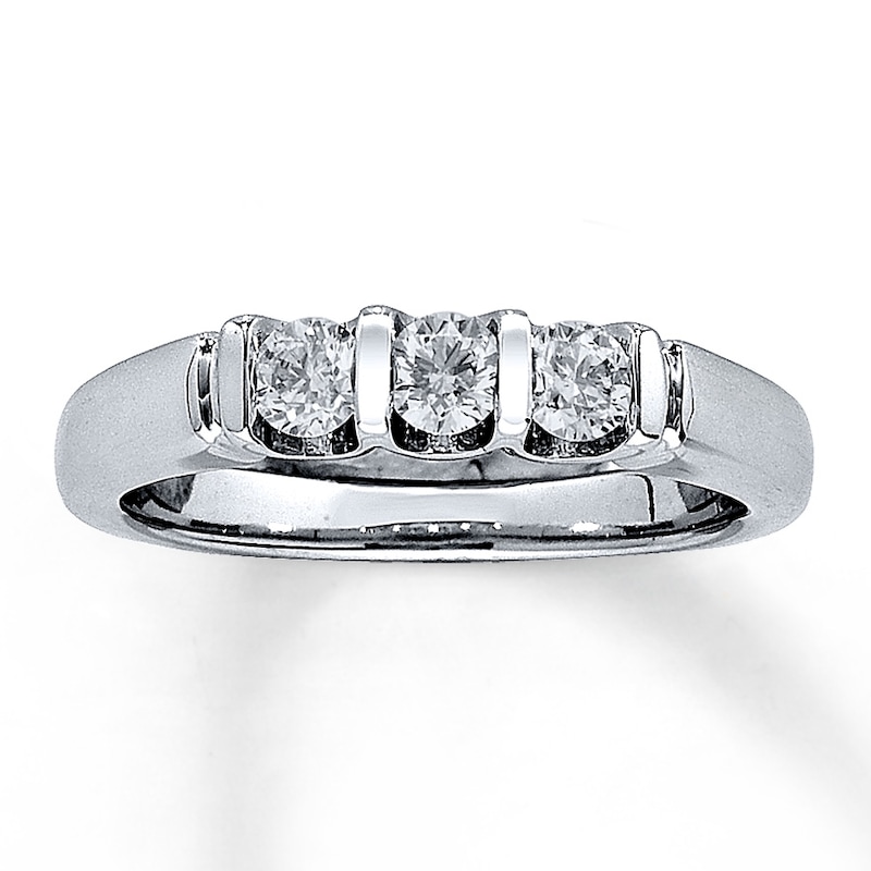 Main Image 1 of Previously Owned Three-Stone Engagement Ring 1/2 ct tw Diamonds 14K White Gold