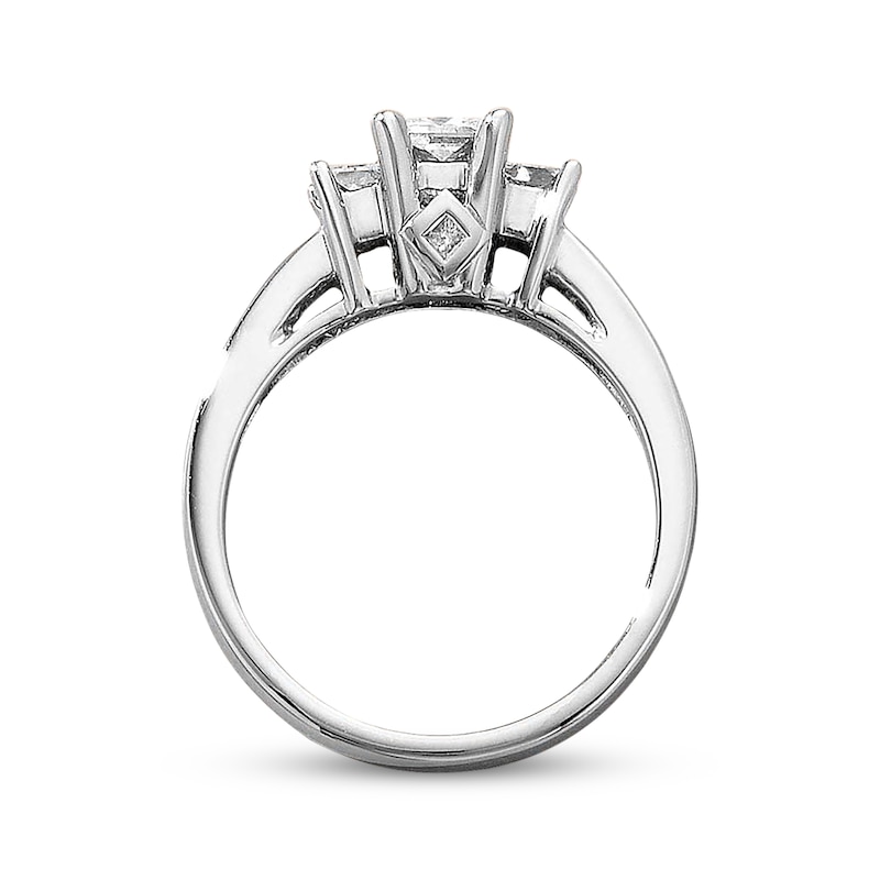 Main Image 2 of Previously Owned Diamond Three-Stone Engagement Ring 1 ct tw Princess-cut 14K White Gold
