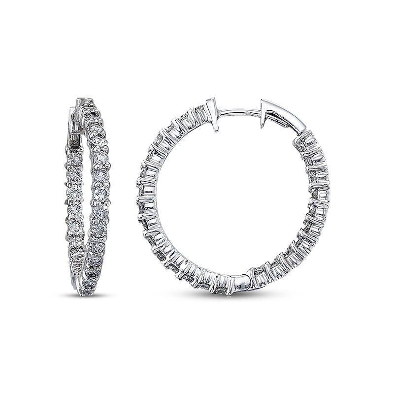 Main Image 1 of Previously Owned Diamond Hoop Earrings 1-1/2 ct tw Round-cut 14K White Gold
