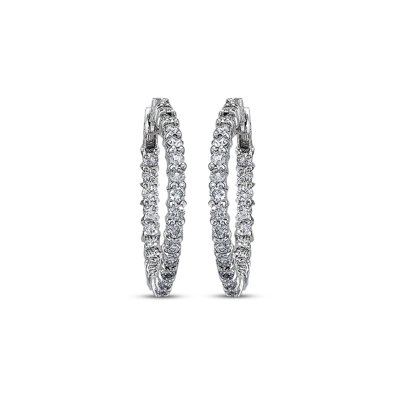Main Image 2 of Previously Owned Diamond Hoop Earrings 1-1/2 ct tw Round-cut 14K White Gold