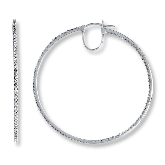 Previously Owned Diamond Hoop Earrings 1 ct tw Round-cut 10K White Gold