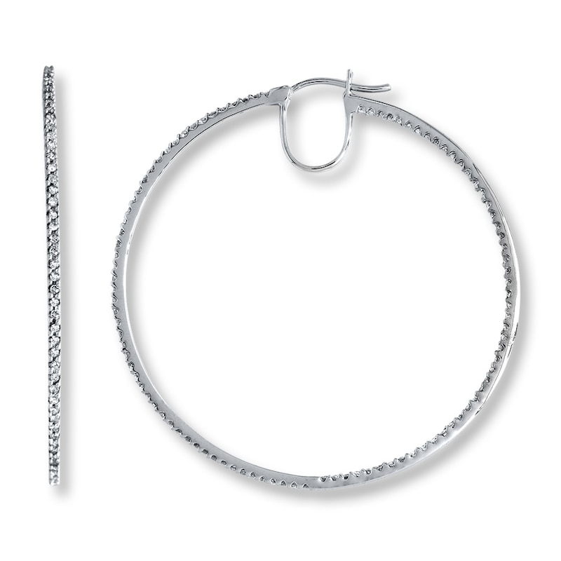 Main Image 1 of Previously Owned Diamond Hoop Earrings 1 ct tw Round-cut 10K White Gold