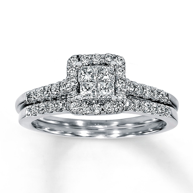 Main Image 1 of Previously Owned Bridal Set 5/8 ct tw Princess & Round-cut Diamonds 14K White Gold