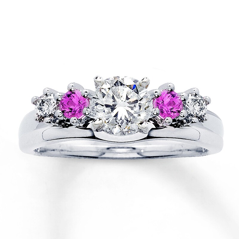 Main Image 2 of Previously Owned Pink Sapphire Enhancer Ring 1/2 ct tw Diamonds 14K White Gold