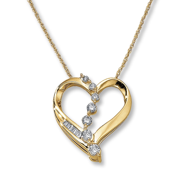 Main Image 1 of Previously Owned Diamond Journey Heart Necklace 1/4 ct tw Round-Cut 10K Yellow Gold 18"
