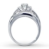 Thumbnail Image 1 of Previously Owned Diamond Engagement Ring 1 ct tw Round & Baguette-cut 14K White Gold