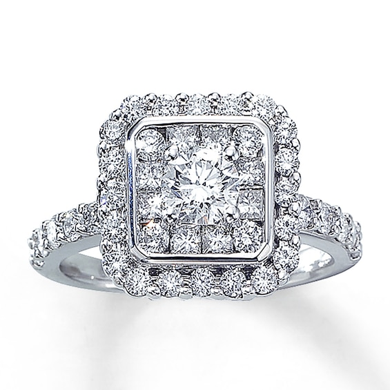 Previously Owned Diamond Engagement Ring 1-3/4 ct tw Round/Princess-Cut 14K White Gold