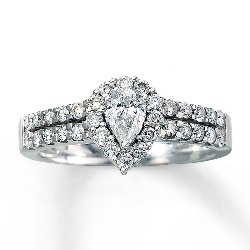 Main Image 1 of Previously Owned Diamond Engagement Ring 1 ct tw Pear/Round-cut 14K White Gold