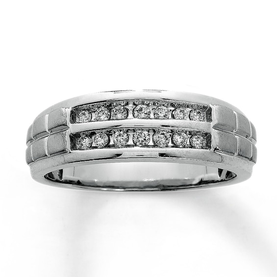 Previously Owned Men's Wedding Band 1/4 ct tw Diamonds Round-cut 10K White Gold