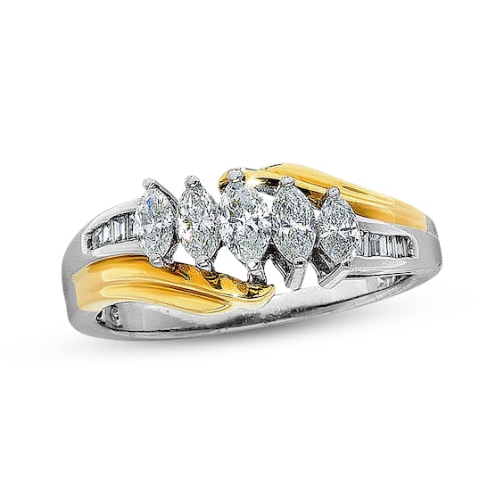 Previously Owned Diamond Band 3/4 ct tw Marquise/Baguette-Cut 14K Two-Tone Gold