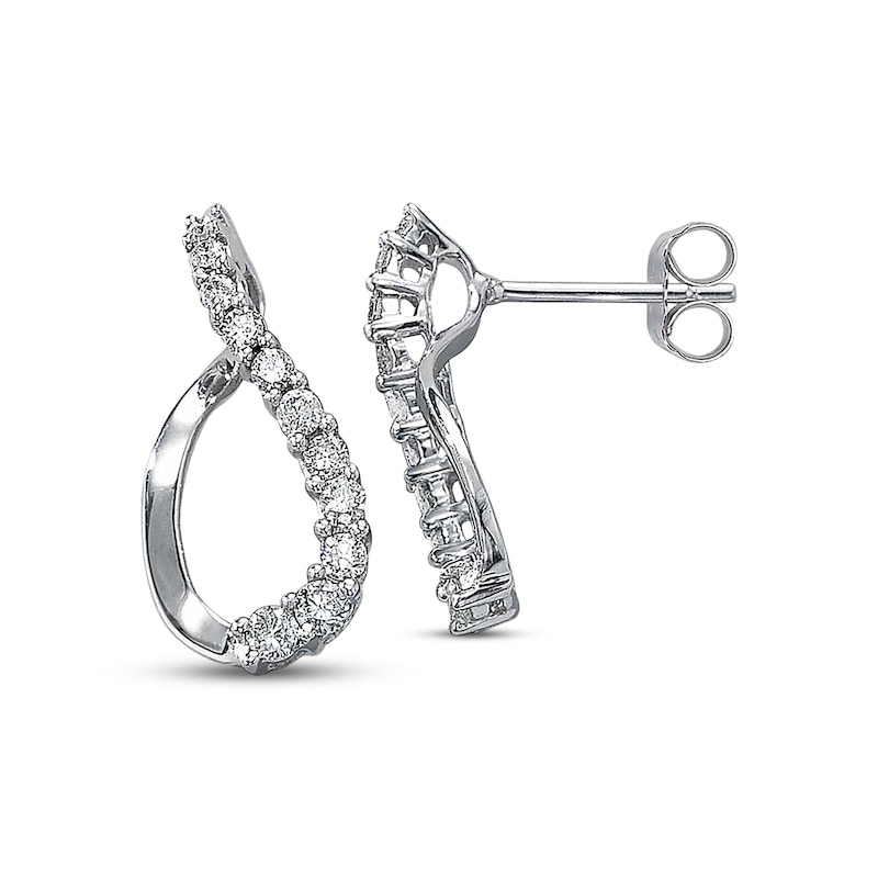 Main Image 1 of Previously Owned Diamond Journey Earrings 3/8 ct tw Round-Cut 14K White Gold