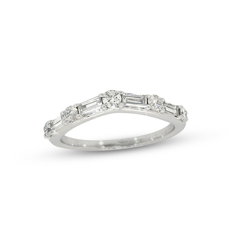 Main Image 1 of Previously Owned Diamond Contour Ring 1/2 ct tw Round & Baguette-cut 14K White Gold