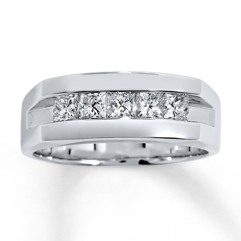 Main Image 1 of Previously Owned Men's Diamond Wedding Band 1 ct tw Square-Cut 14K White Gold