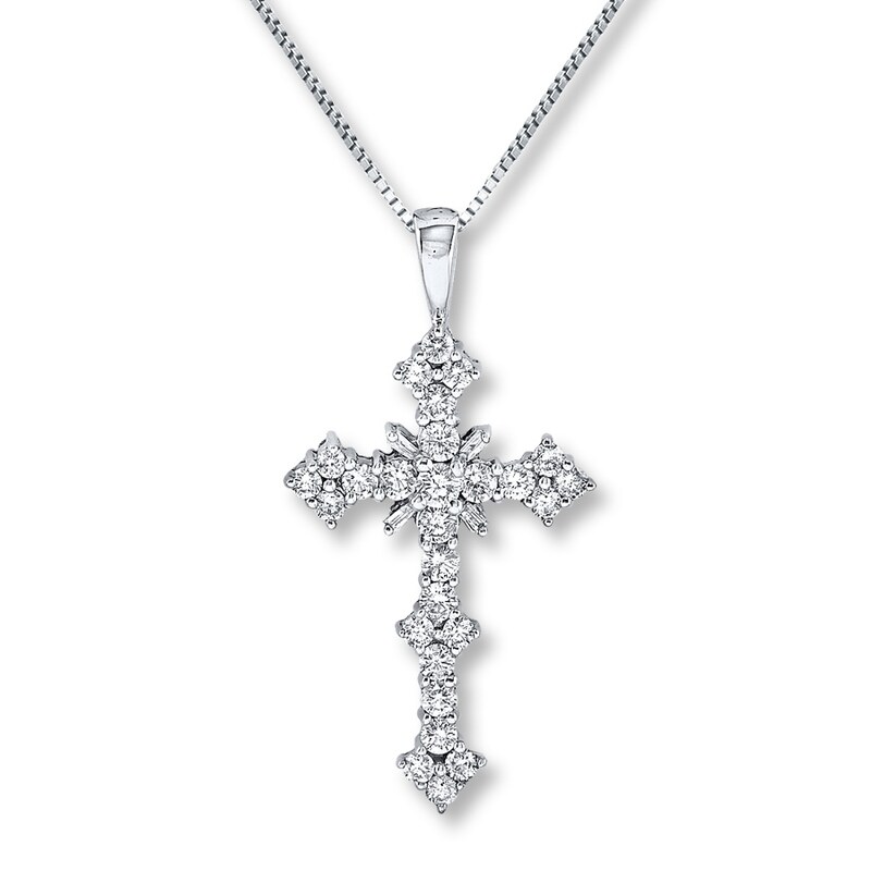 Main Image 1 of Previously Owned Diamond Cross Necklace 1-1/2 Carats tw 14K White Gold 18"