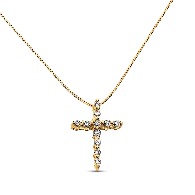Main Image 1 of Previously Owned Diamond Cross Necklace 1/4 cttw 18K Yellow Gold 18"