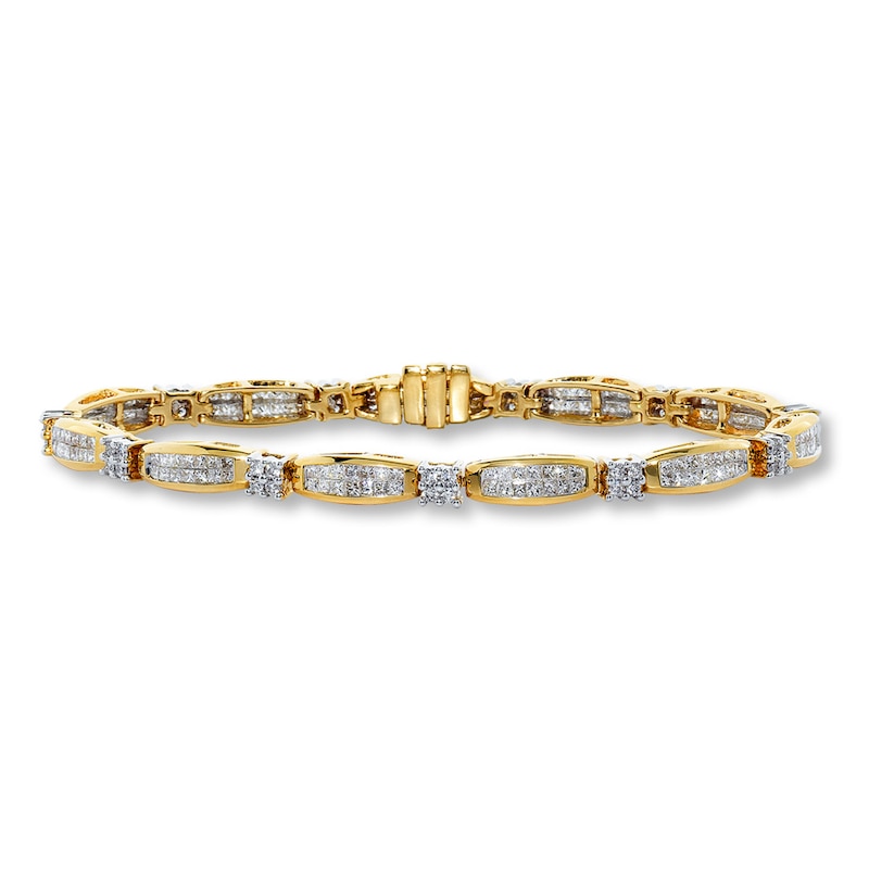 Main Image 1 of Previously Owned Diamond Bracelet 3 ct tw Princess & Round 14K Yellow Gold