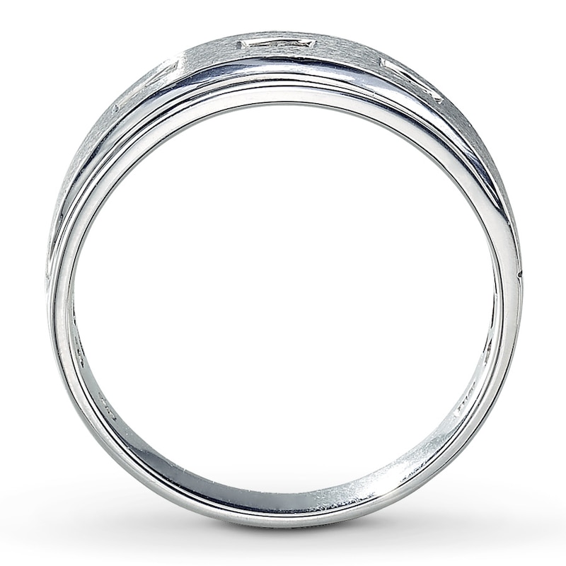 Main Image 2 of Previously Owned Men's Wedding Band 1/6 ct tw Square-cut Diamonds 10K White Gold