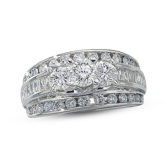 Previously Owned Diamond Engagement Ring 2 ct tw Round & Baguette-cut 14K White Gold