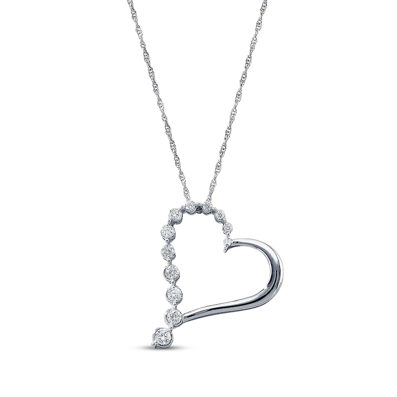 Main Image 1 of Previously Owned Diamond Journey Heart Necklace 1/4 ct tw Round-Cut 14K White Gold 18"