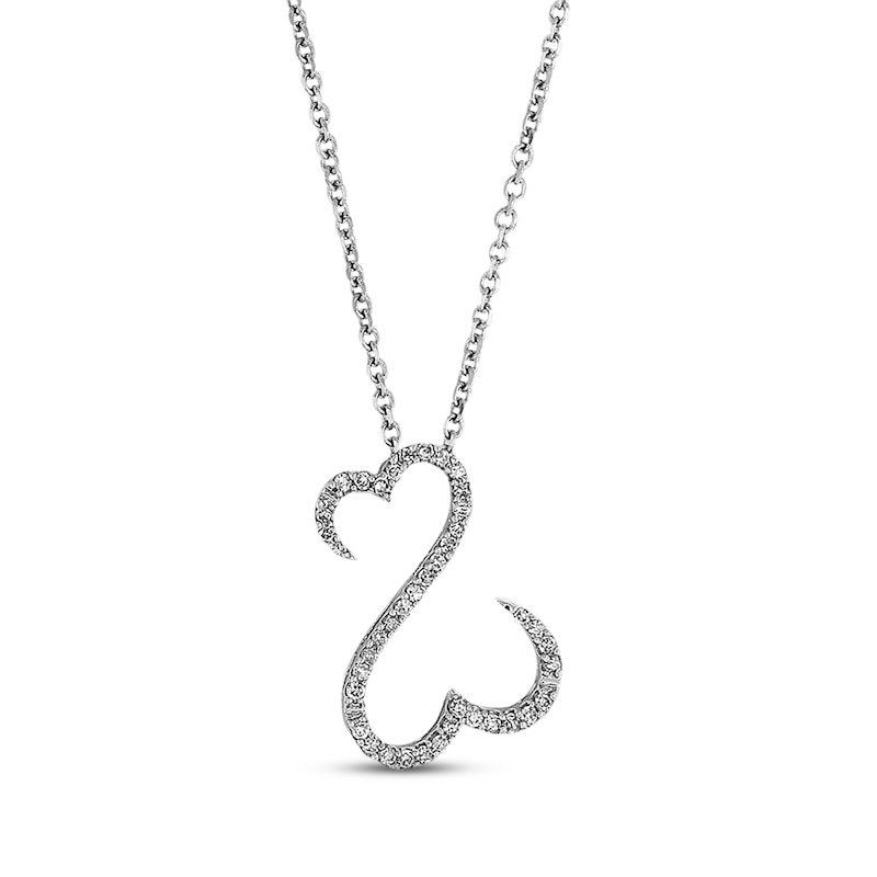 Main Image 1 of Previously Owned Open Hearts Diamond Necklace 1/10 ct tw Round-cut 14K White Gold 18"