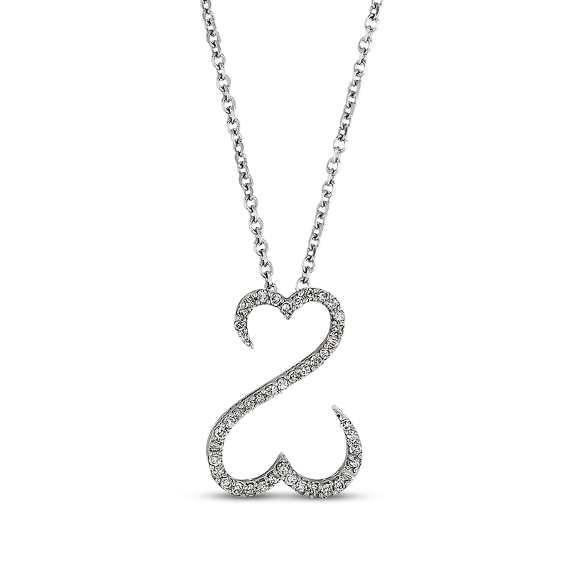 Main Image 2 of Previously Owned Open Hearts Diamond Necklace 1/10 ct tw Round-cut 14K White Gold 18"